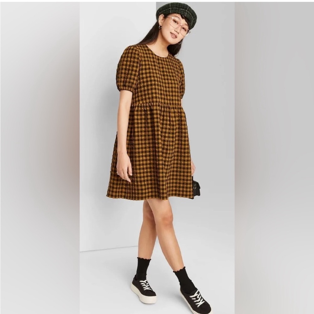 Wild Fable Mustard and Black Checkered Dress